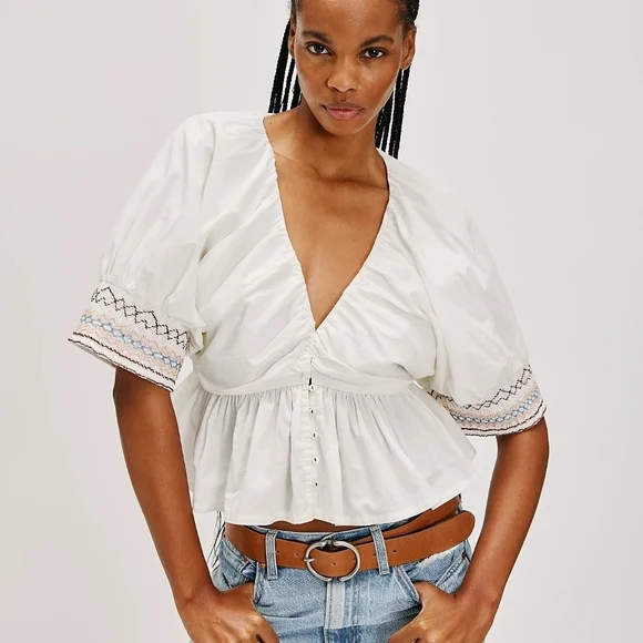 NEW Free People Where We Meet Embroidered Top Sz L - Picture 2 of 8